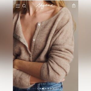 Sezane Gaspard Cardigan, kid mohair/alpaca wool blend, light beige size small